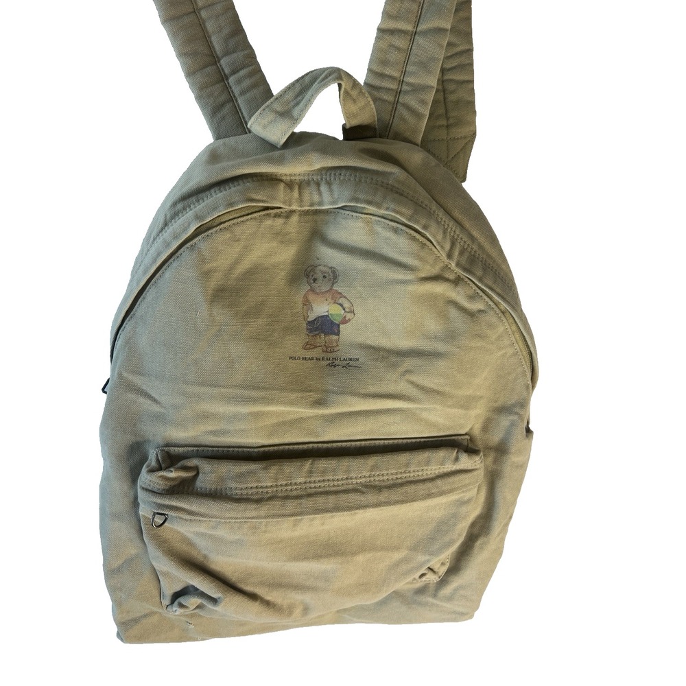 Polo Ralph Lauren Kids Canvas Polo Bear Bookbag Neutral School Travel - Picture 2 of 10